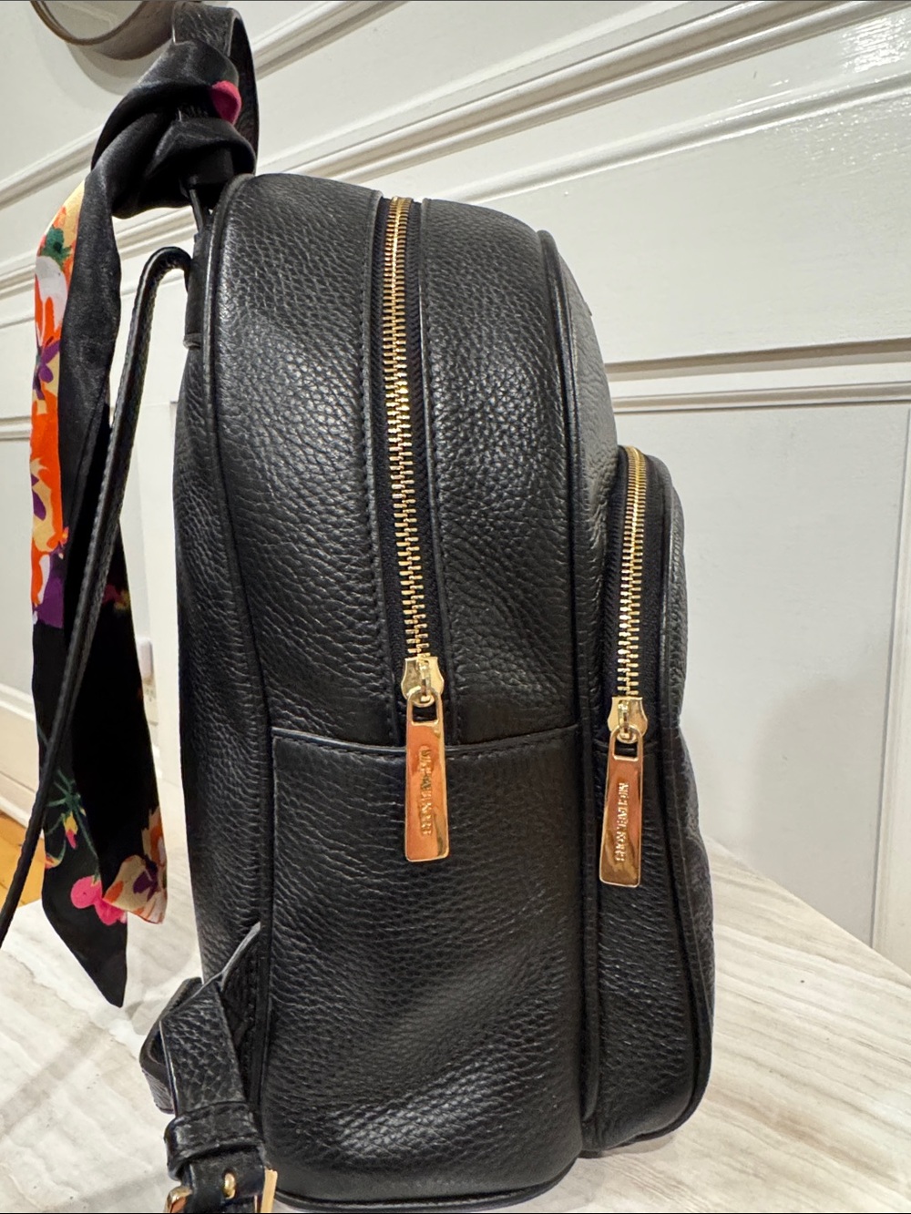Michael Kors Bag Abbey Black Pebbled Leather Small Backpack - Picture 6 of 17